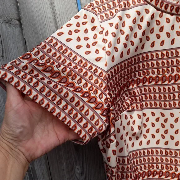 Vintage 60s 70s Dress Paisley Brown Orange Retro 40" Bust 36" Waist - Picture 6 of 15